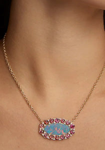 Opal, 18K Yellow Gold, Pink Tourmaline + Diamond Necklace