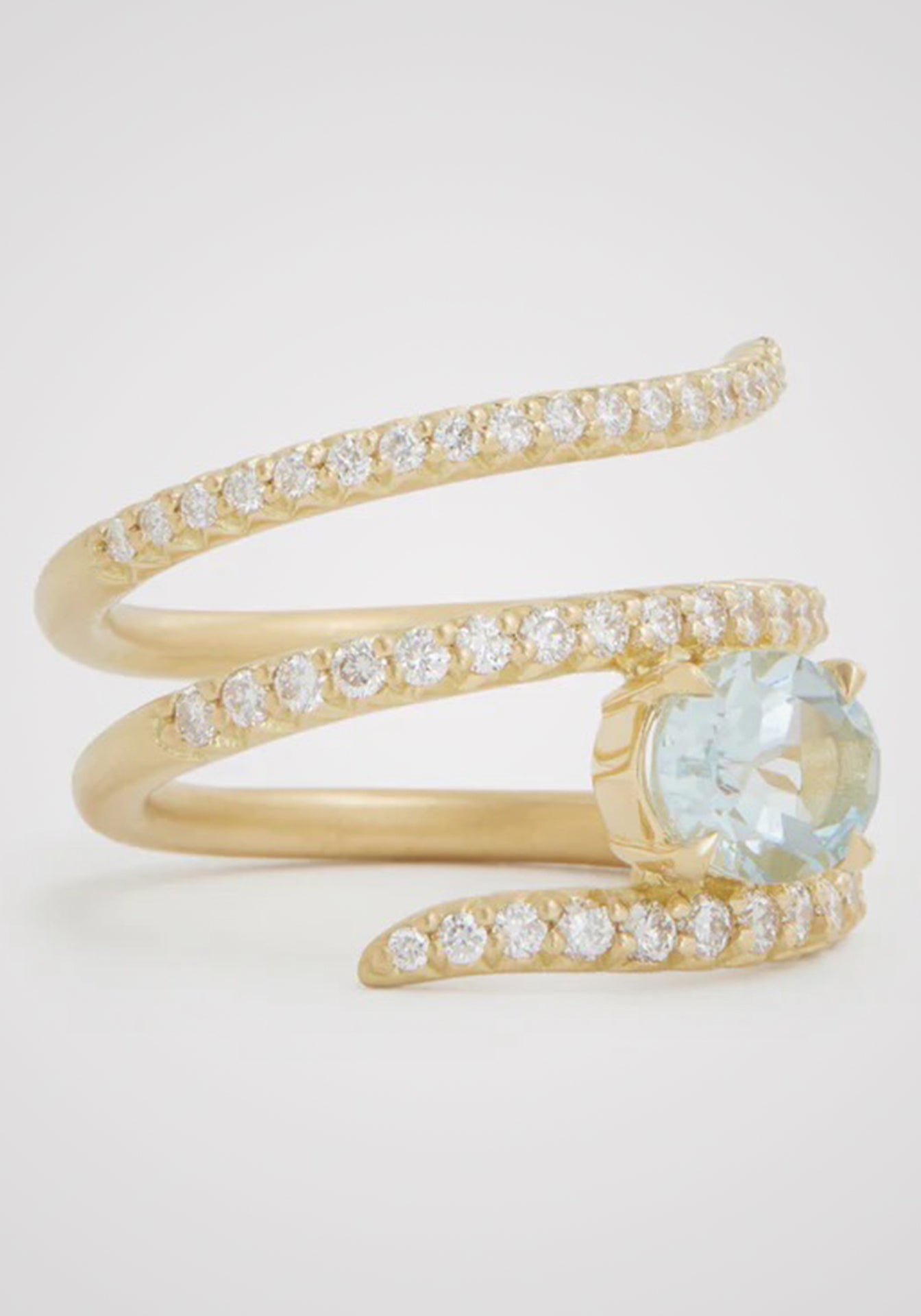 Script, 18K Yellow Gold, Aquamarine + Diamond Ring