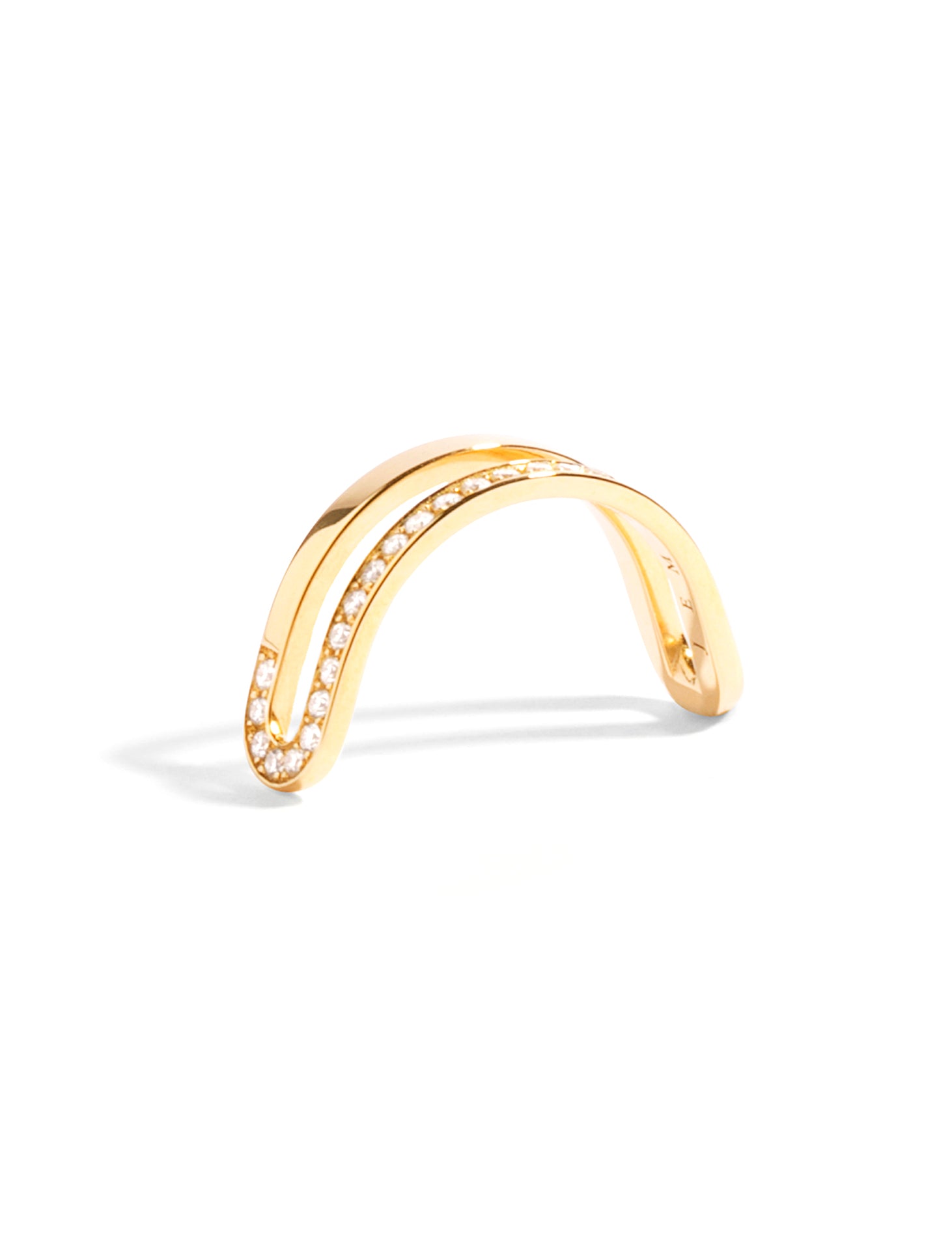 Étreintes Two Row, 18K Yellow Gold + Semi Diamond Pavé Polished Half Ring