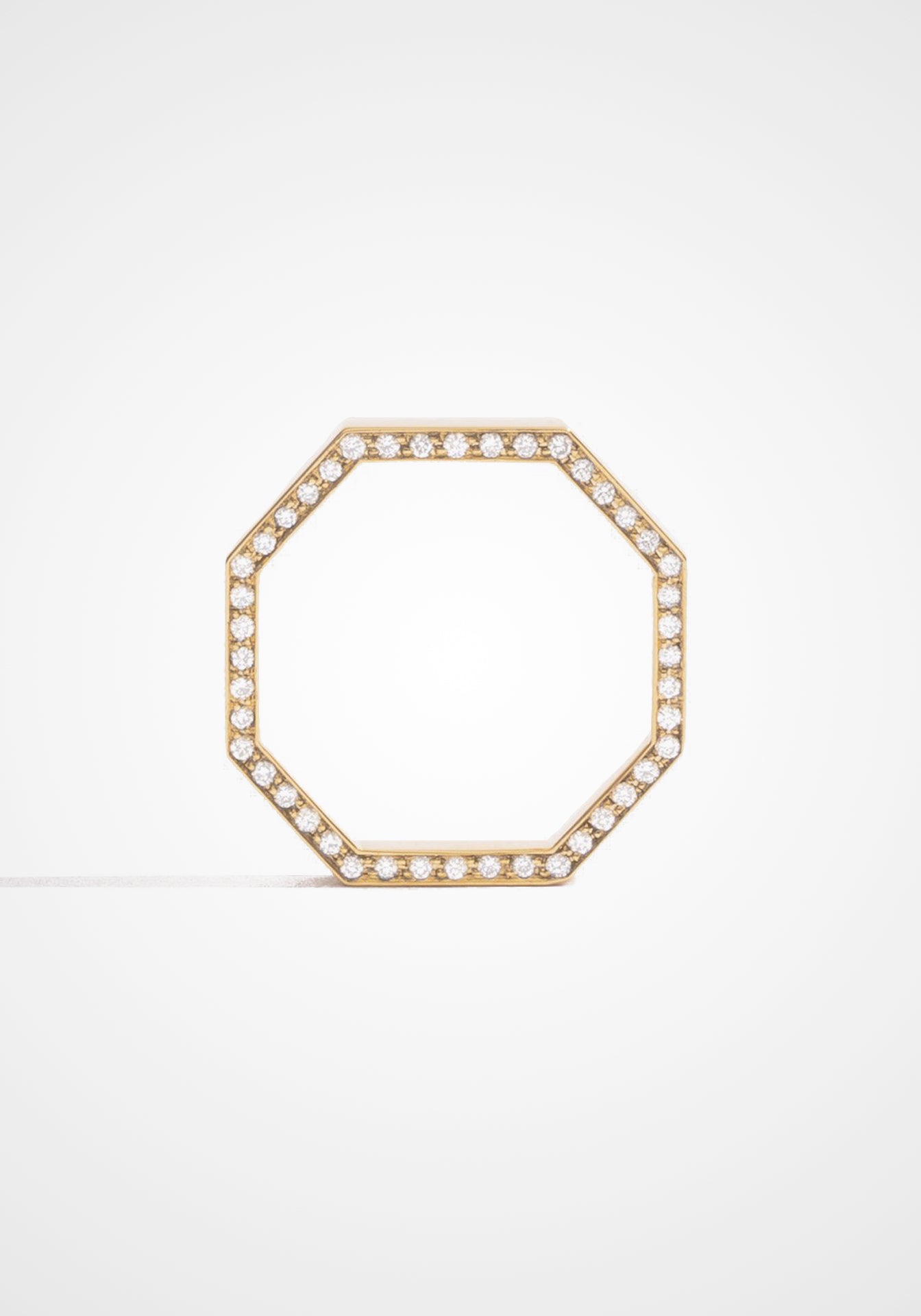Octogone, 18K Yellow Gold + Side Diamond Pavé Ring