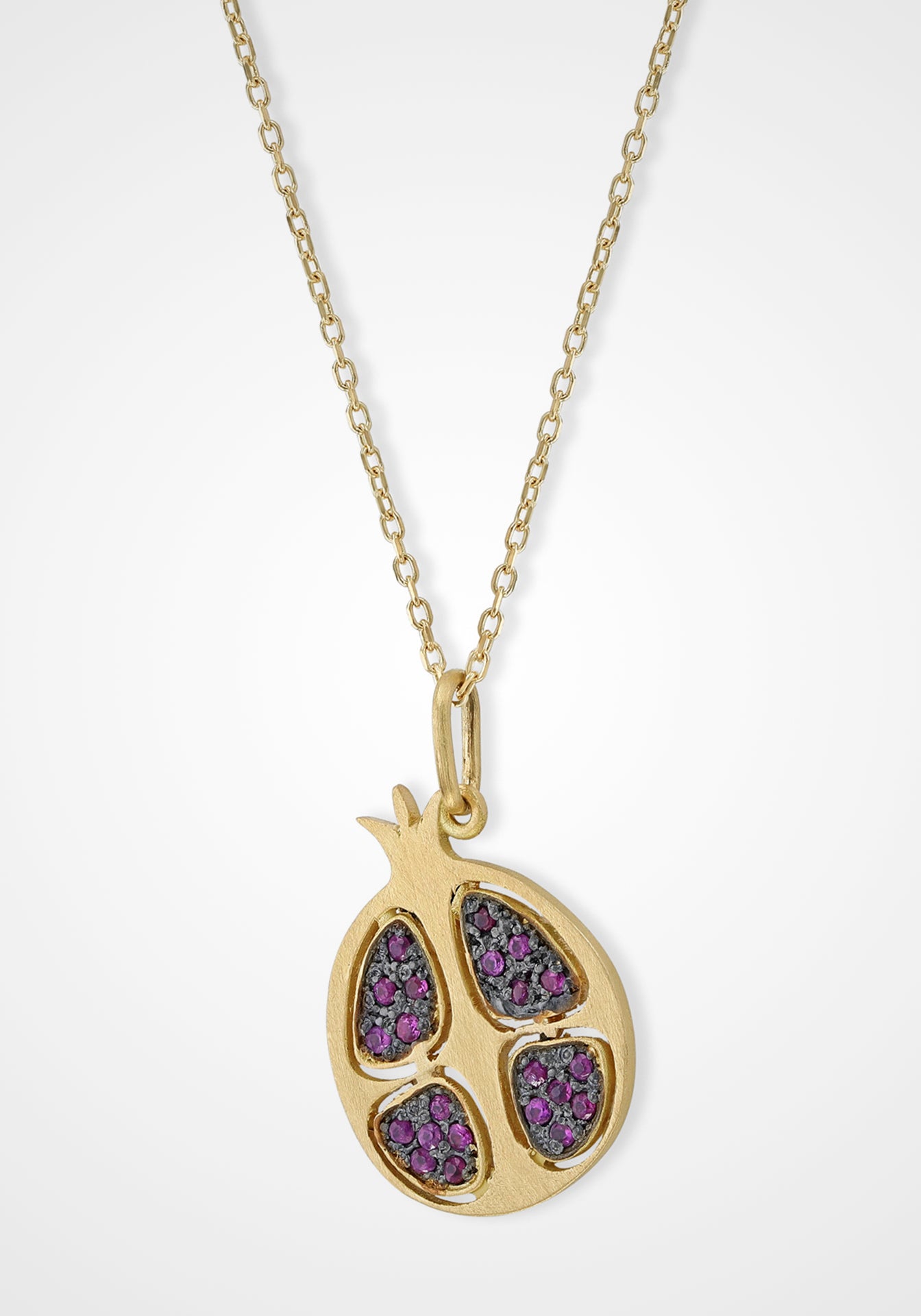 Flat Pomegranate, 18K Yellow Gold + Ruby Necklace