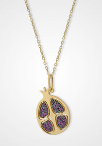 Flat Pomegranate, 18K Yellow Gold + Ruby Necklace