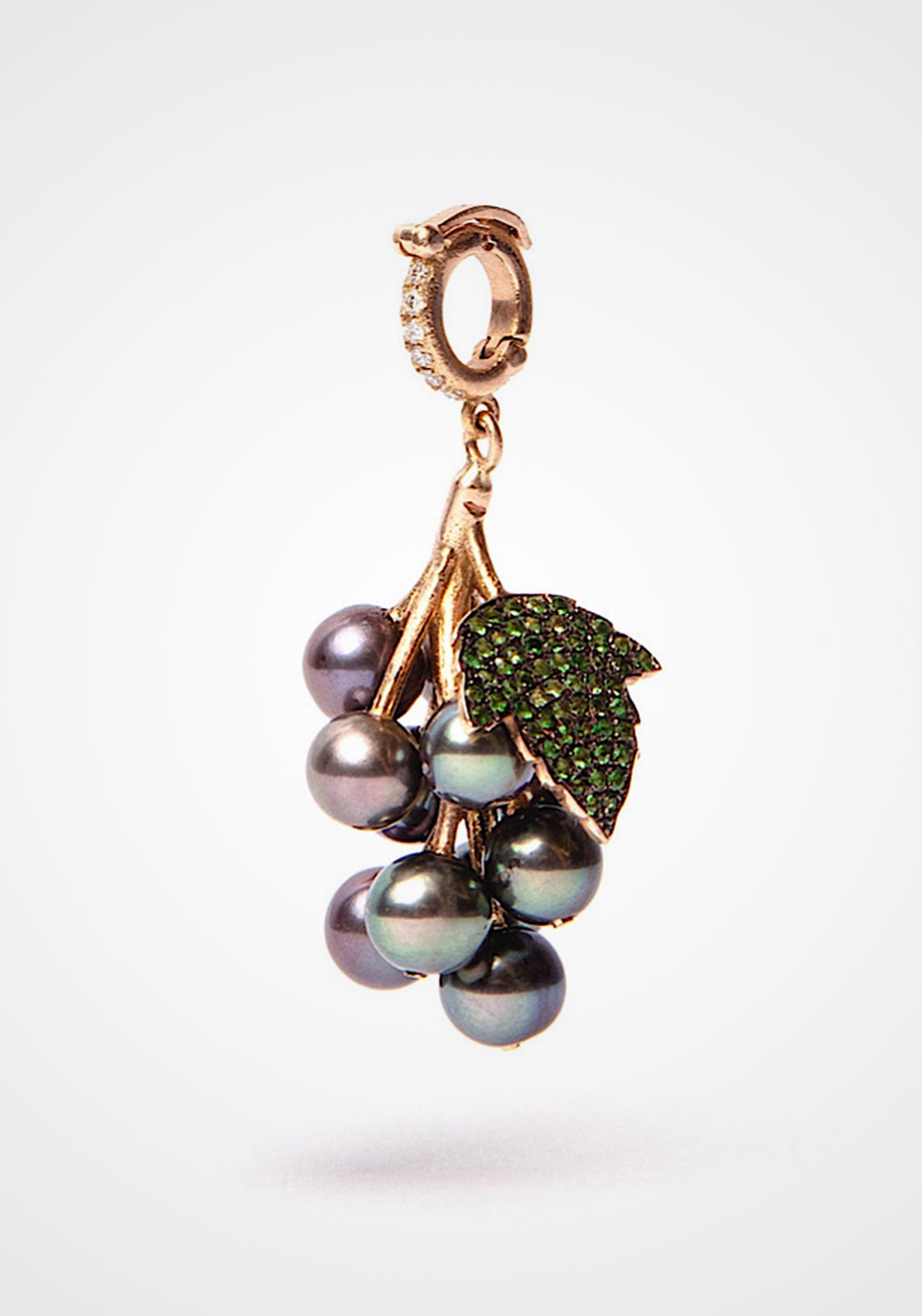 Grape, 18K Yellow, Rose Gold, Tahiti Pearls, Tsavorite + Diamond Pendant