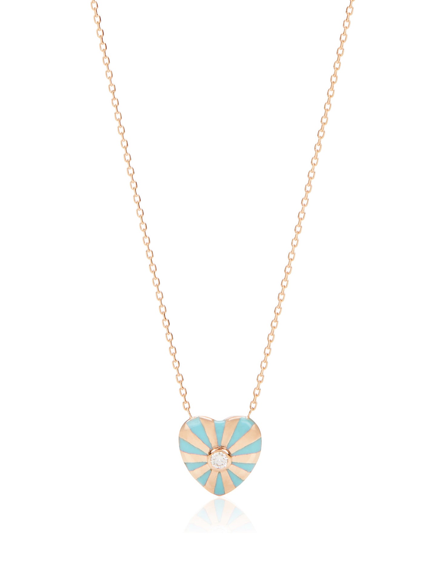 Mini Mila Heart, 18K Yellow Gold, White Diamond + Turquoise Enamel Necklace