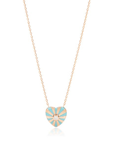 Mini Mila Heart, 18K Yellow Gold, White Diamond + Turquoise Enamel Necklace