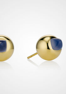 Sugarloaf, 18K Yellow Gold + Chalcedony Studs