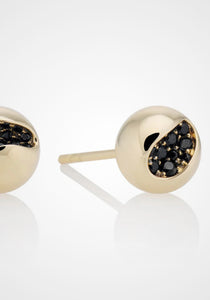 Solar, 18K Yellow Gold + Black Sapphire Studs