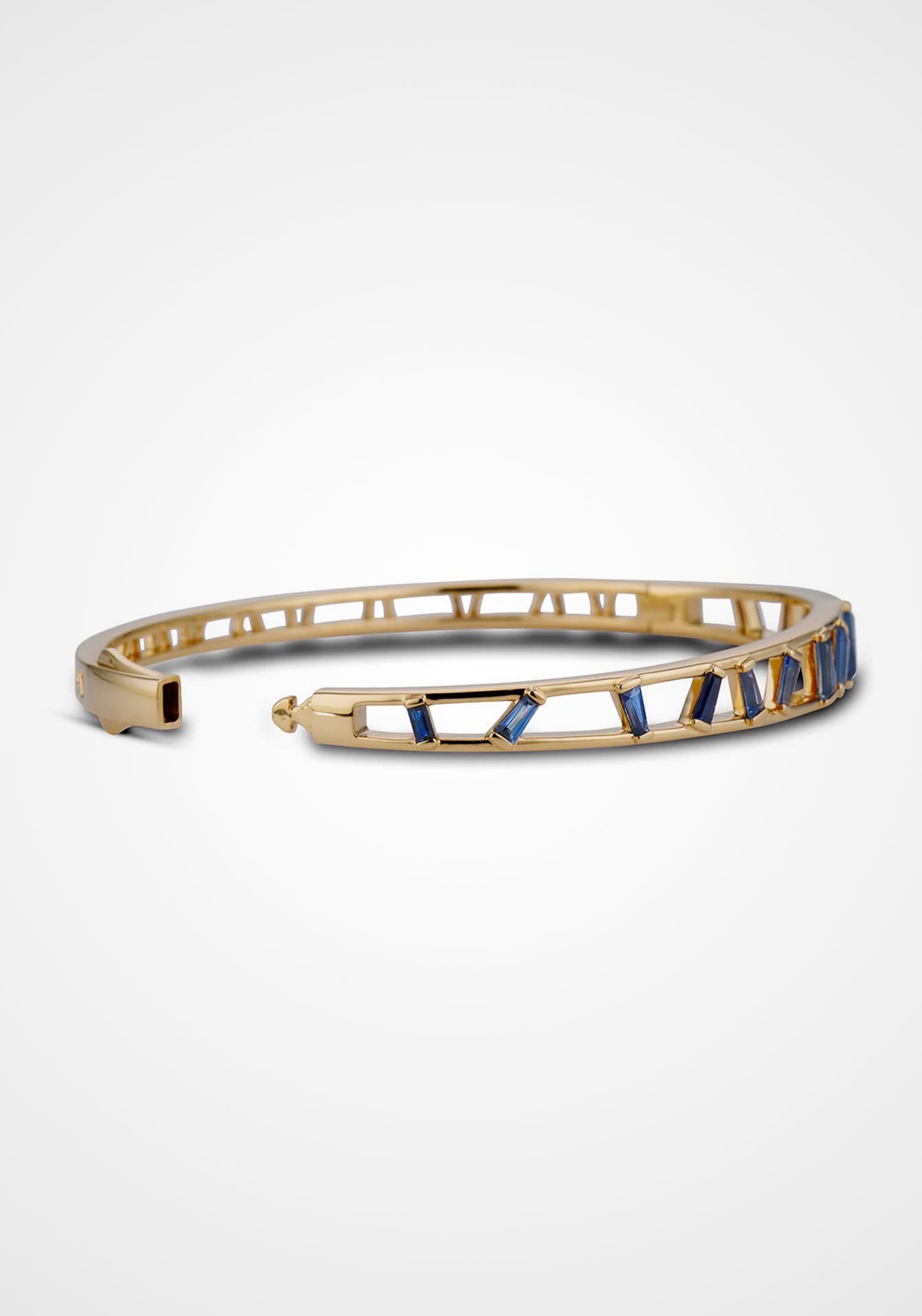 Aerial Rectangular, 18K Yellow Gold + Blue Sapphire Bangle