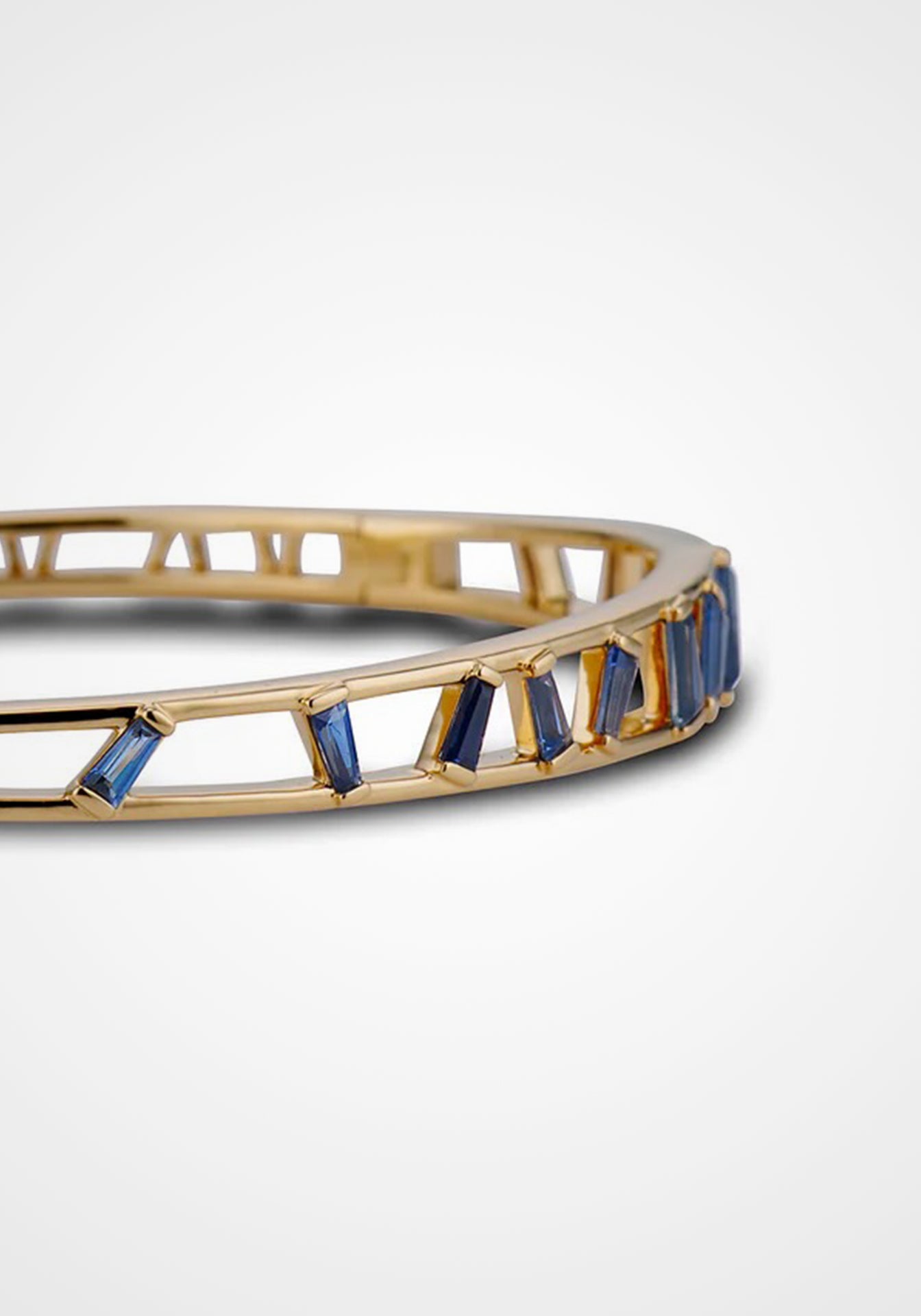 Aerial Rectangular, 18K Yellow Gold + Blue Sapphire Bangle