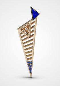 Fenestra Arc Edge, 18K Yellow Gold, Blue Sapphire + Lapis Earrings