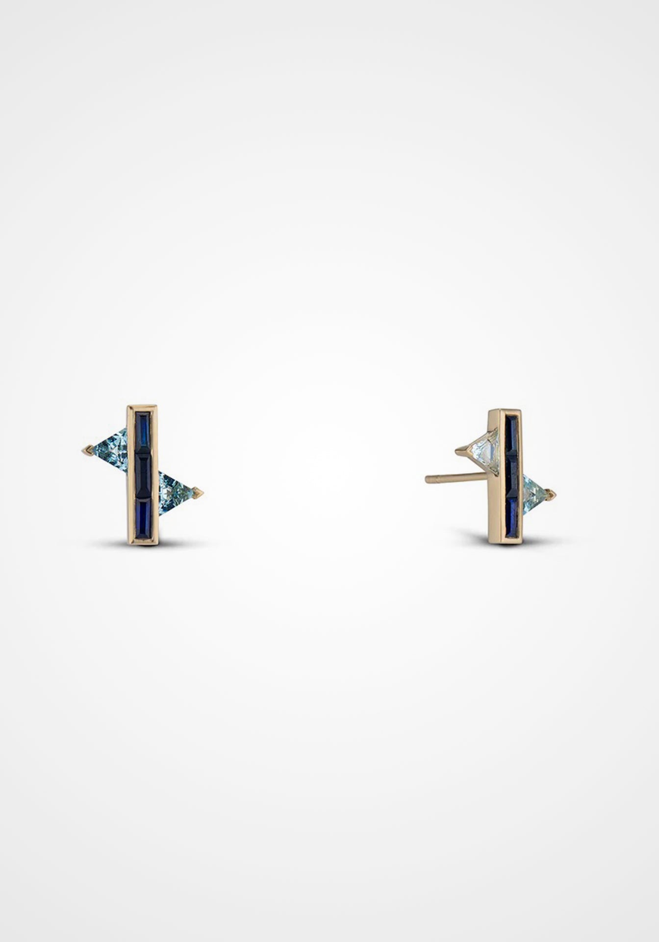 Petite Fenestra Suspension, 18K Yellow Gold, Blue Sapphire + Aquamarine Earrings