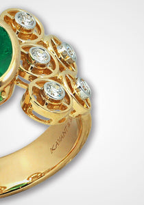 Mingle, 18K Yellow Gold, Emerald + Diamond Ring