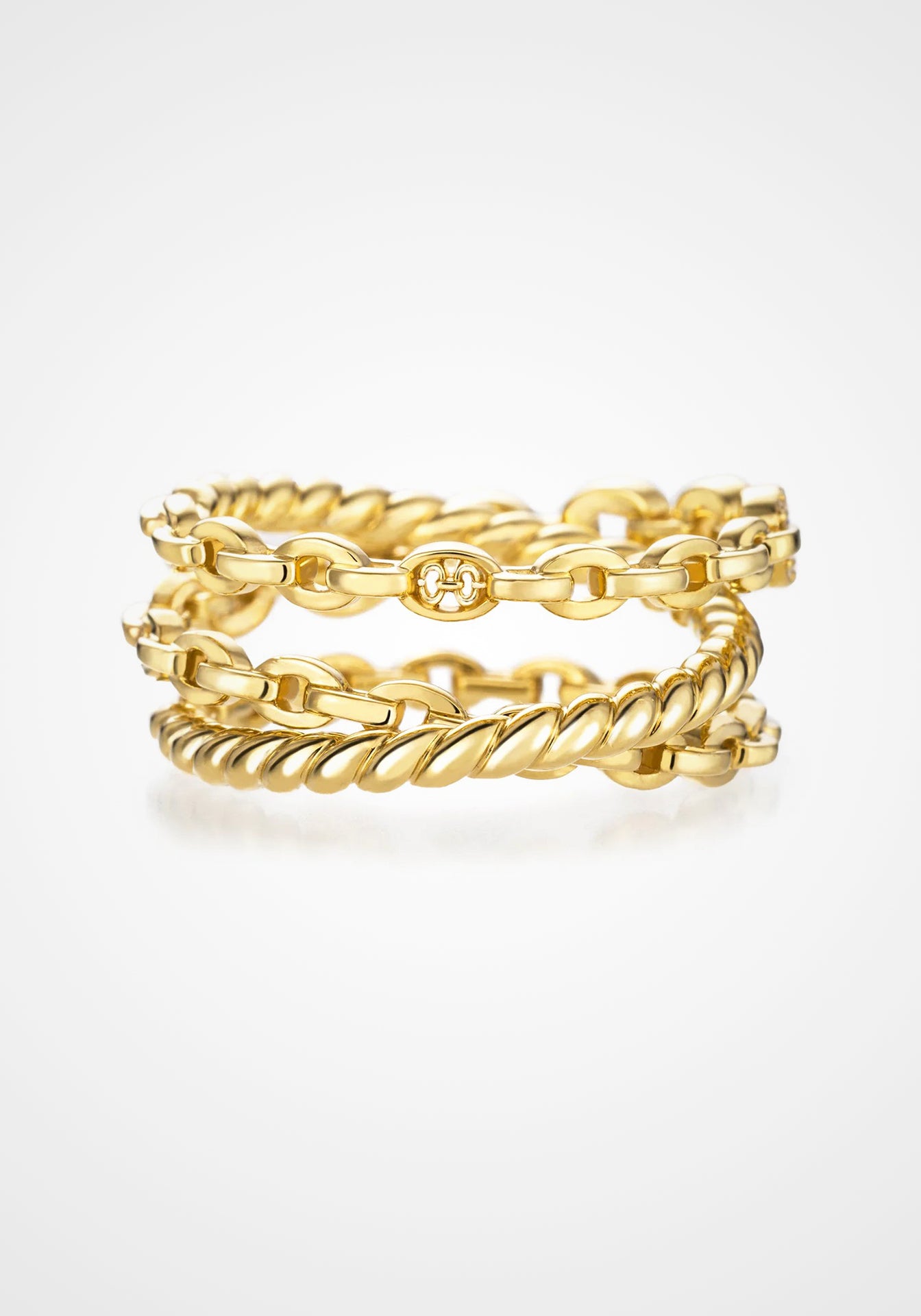 Harmony Double Crossover, 18K Yellow Gold + Diamond Ring