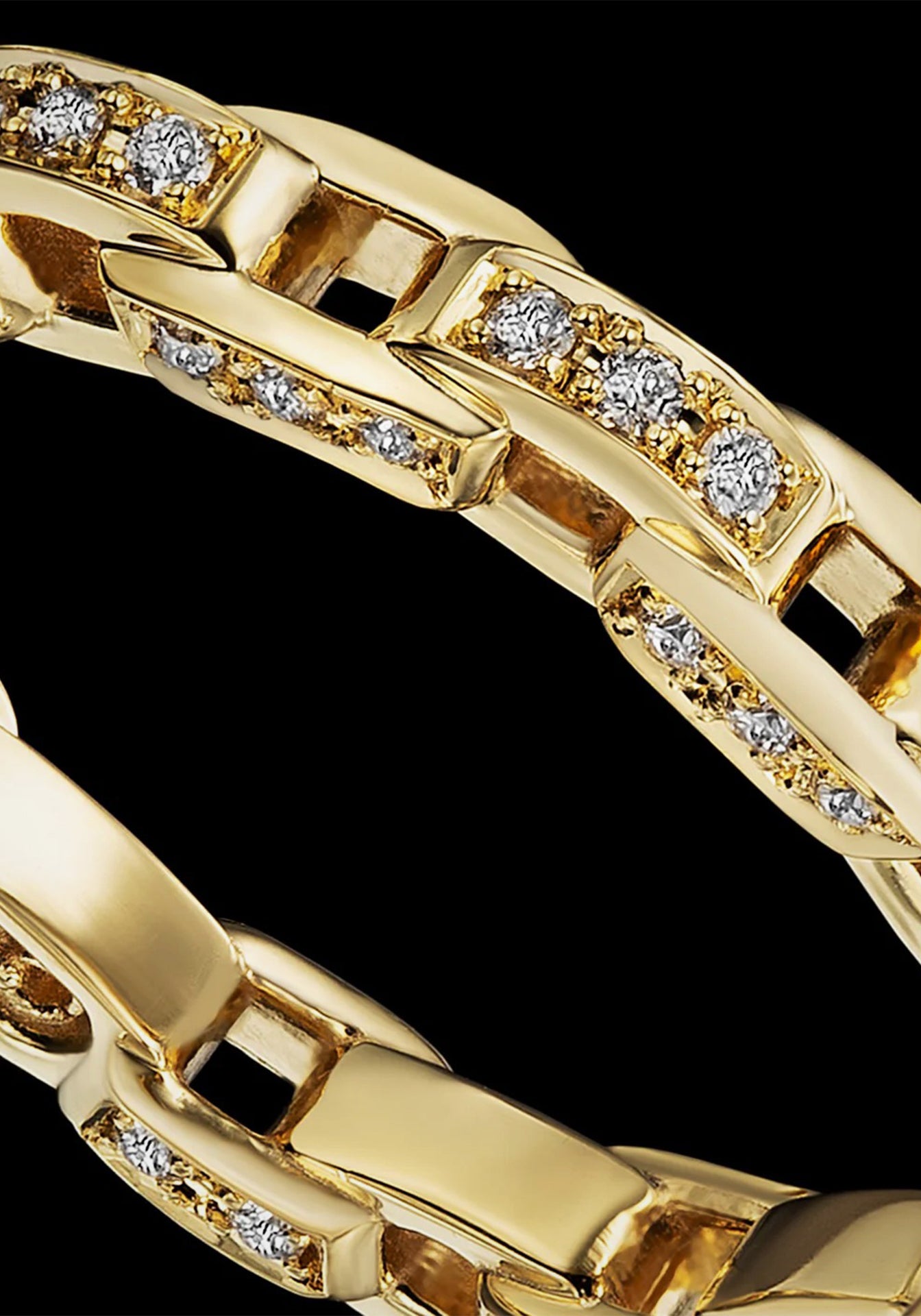 Links Three Side Chain, 18K Yellow Gold + Diamond Ring