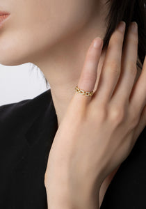 Links Tiny Chain, 18K Yellow Gold + Diamond Ring