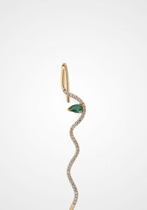 Splash Wave, 14K Yellow Gold, Emerald + Pavé Diamond Earring