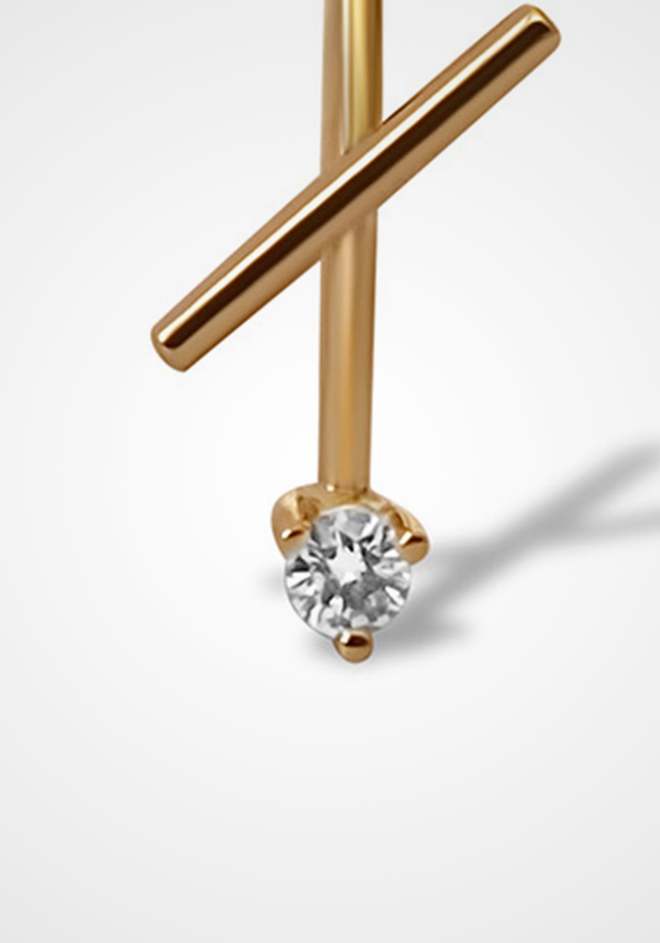 Large Horizon Mini Thread, 14K Yellow Gold + Diamond Earring