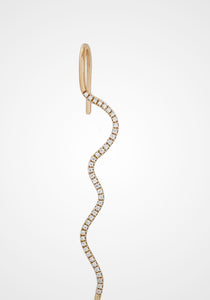 Wave Needle, 14K Yellow Gold + Pavé Diamond Earring