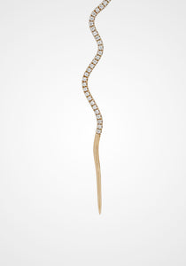 Wave Needle, 14K Yellow Gold + Pavé Diamond Earring
