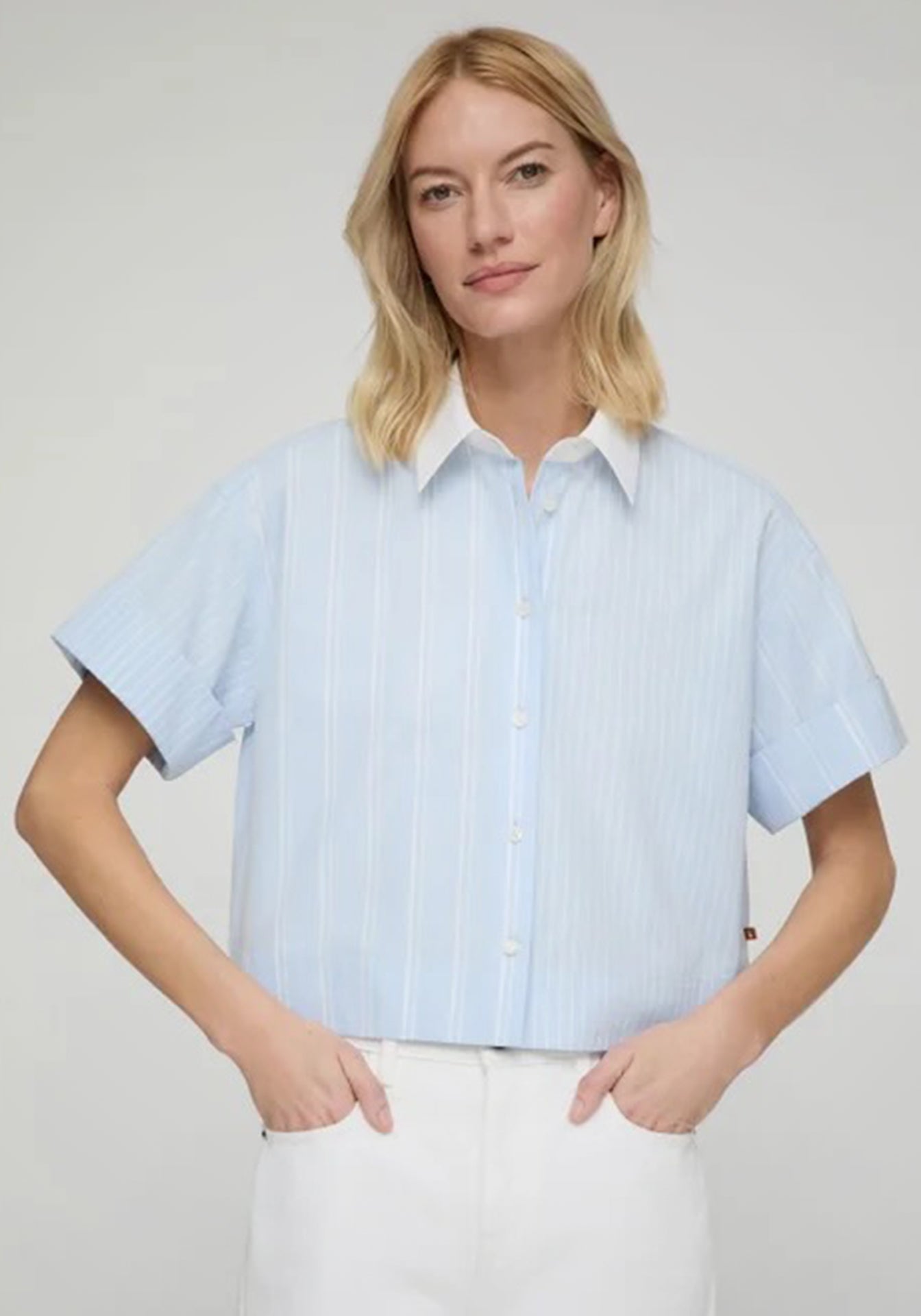 Striped Cotton Montauk Cropped Shirt
