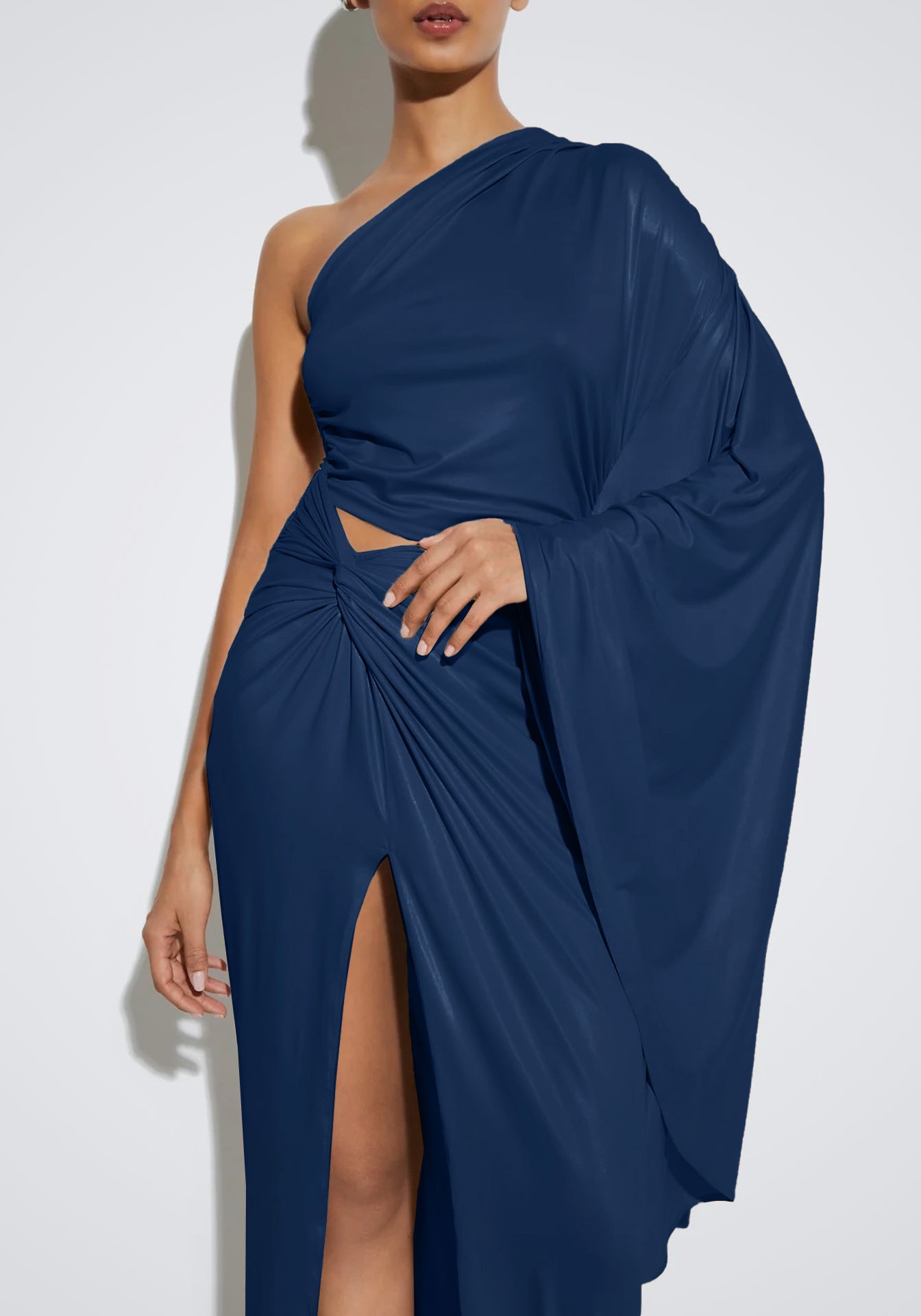 Coated Jersey One Shoulder Gown