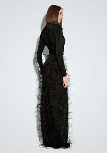 Jersey Draped Gown With Feathers