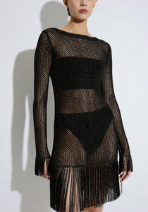 Metallic Netting Fringe Mini Dress