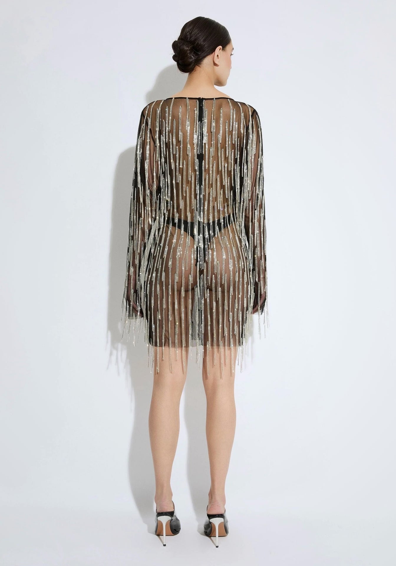 Rhinestone Fringe Boatneck Mini Dress