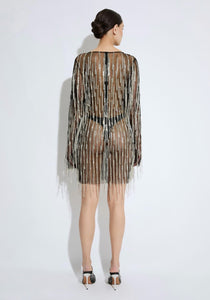 Rhinestone Fringe Boatneck Mini Dress