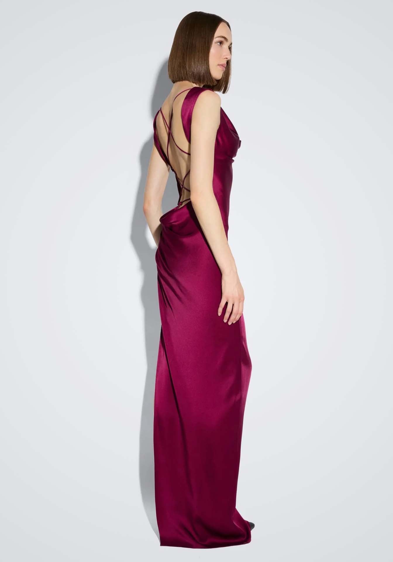 Satin Cowl Neck Gown