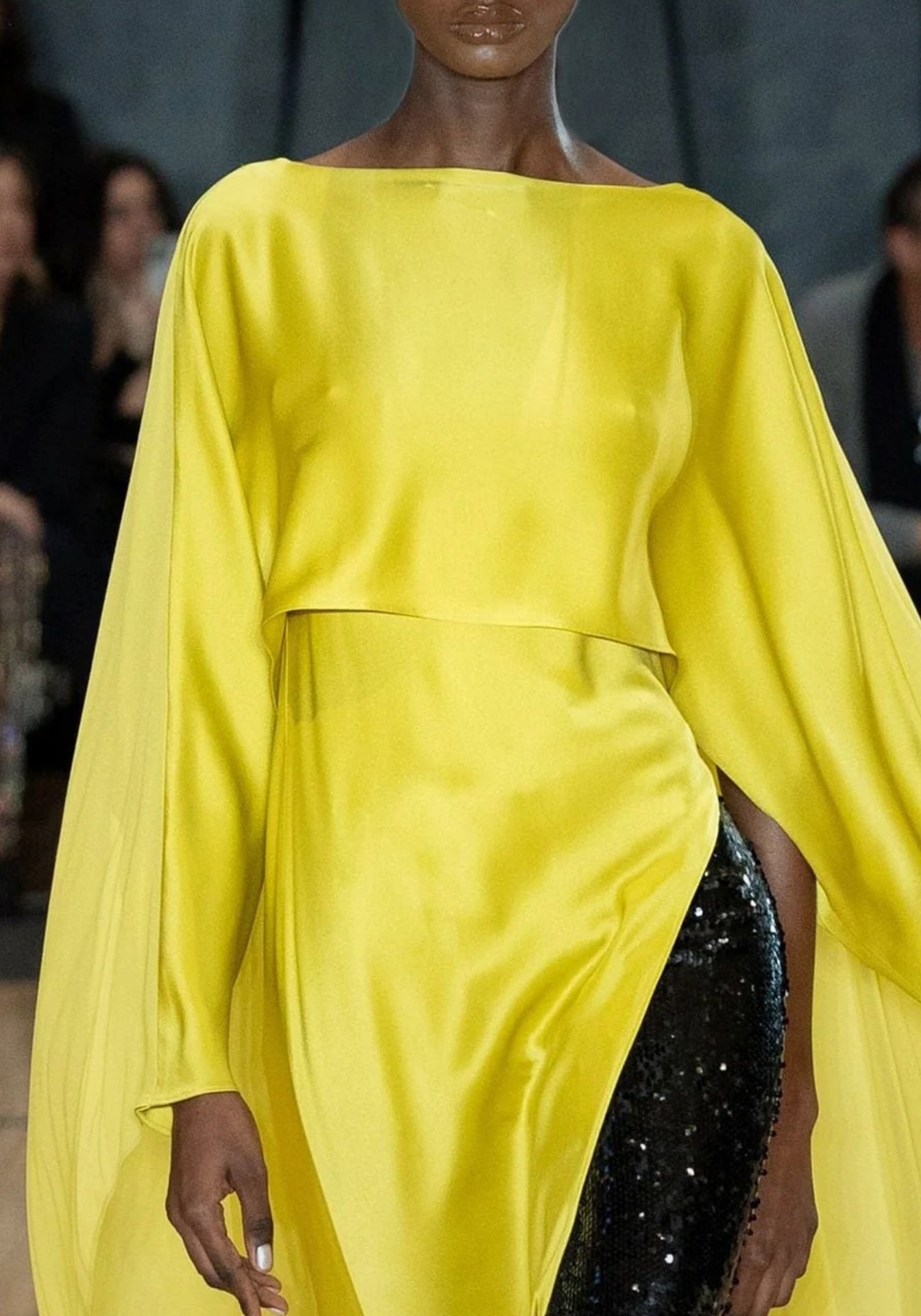 Satin Layered Gown With Georgette Cape