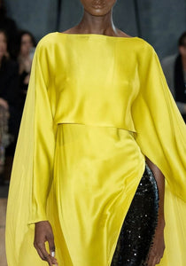 Satin Layered Gown With Georgette Cape