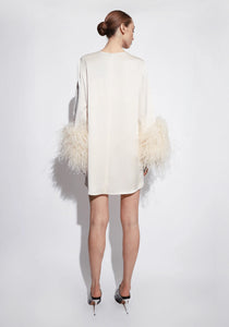 Satin Shift Dress with Feathers
