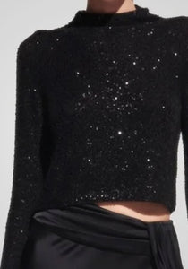 Sequin Cashmere Silk Cropped Mock Neck