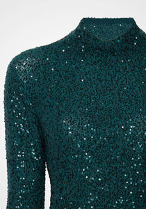 Sequin Cashmere Silk Cropped Mock Neck