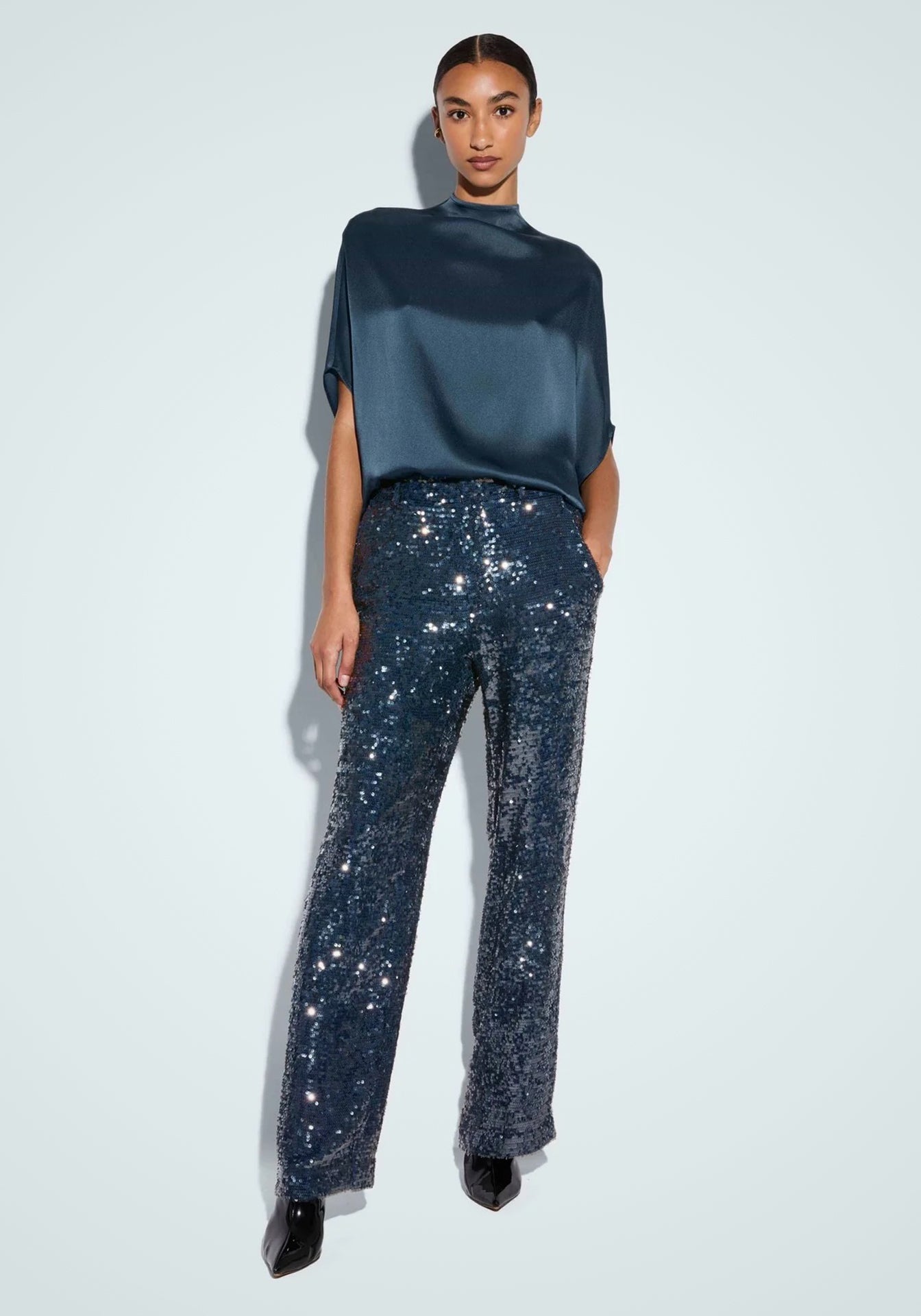 Sequin Tapered Pleated Pant