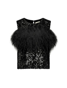 Sequin Cropped Tank with Feathers