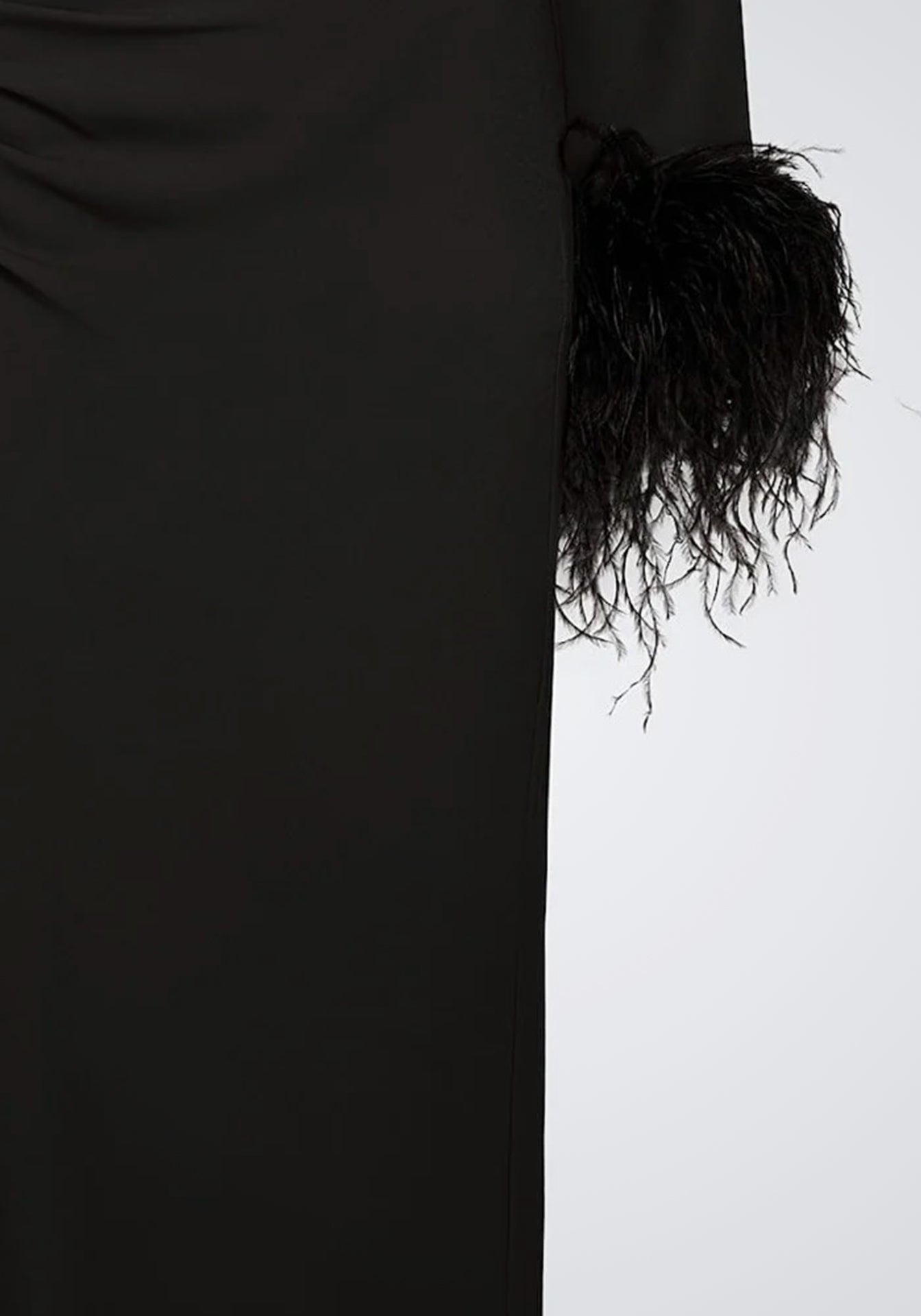 Stretch Drape Crepe Off The Shoulder Dress with Feathers