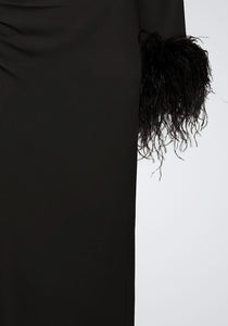 Stretch Drape Crepe Off The Shoulder Dress with Feathers
