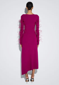 Viscose Boatneck Dress With Feathers