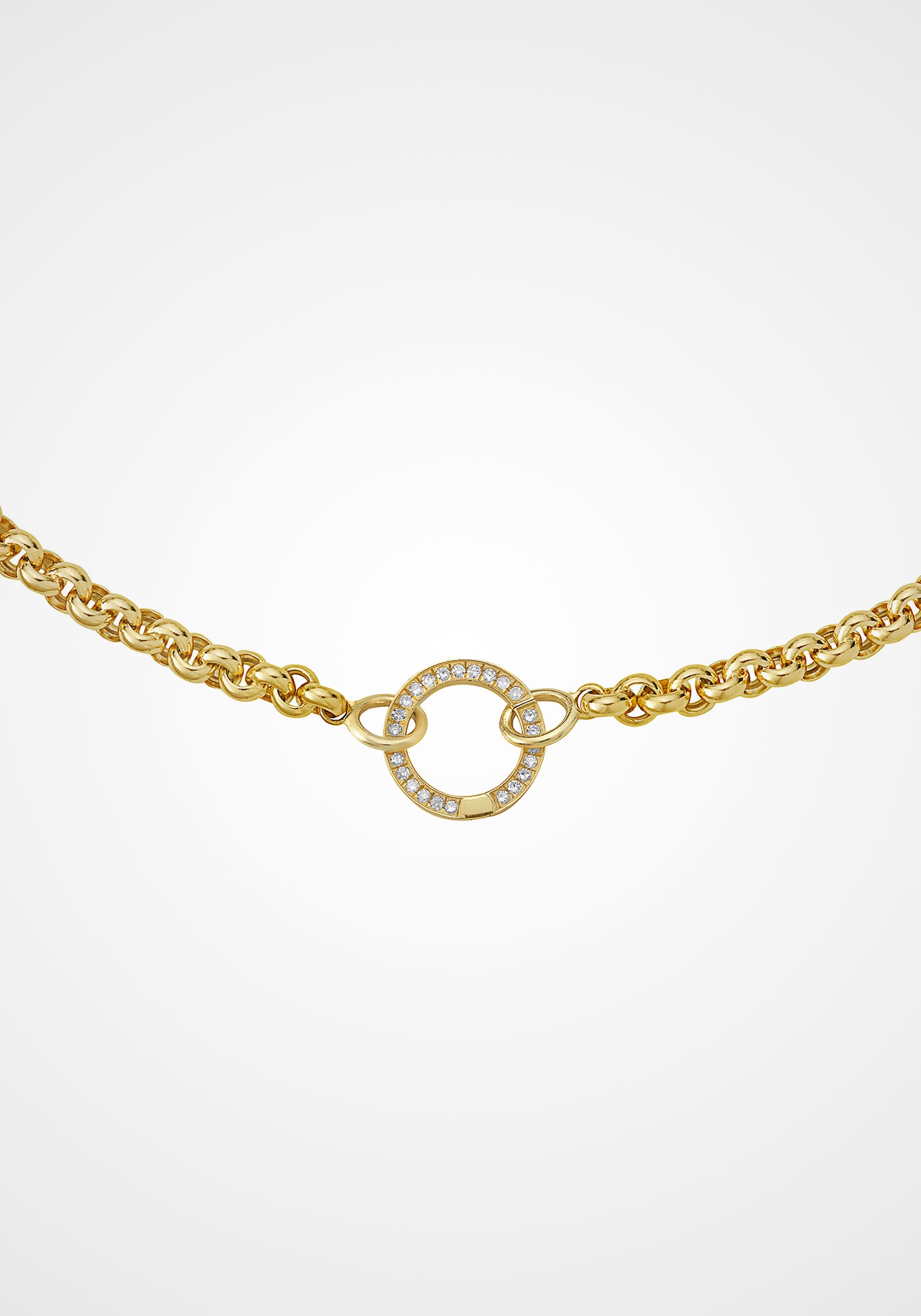Rolo Link, 14K Yellow Gold Chain + Diamond Clicker Connector