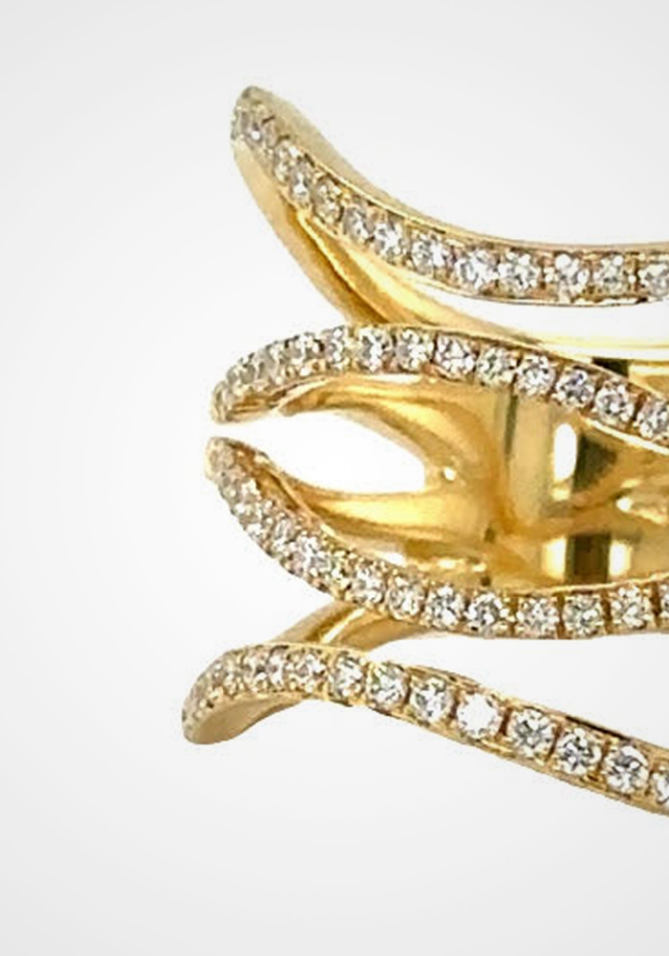 Four Row Wavy, 18K Yellow Gold + Diamond Ring