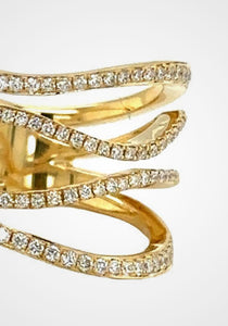 Four Row Wavy, 18K Yellow Gold + Diamond Ring