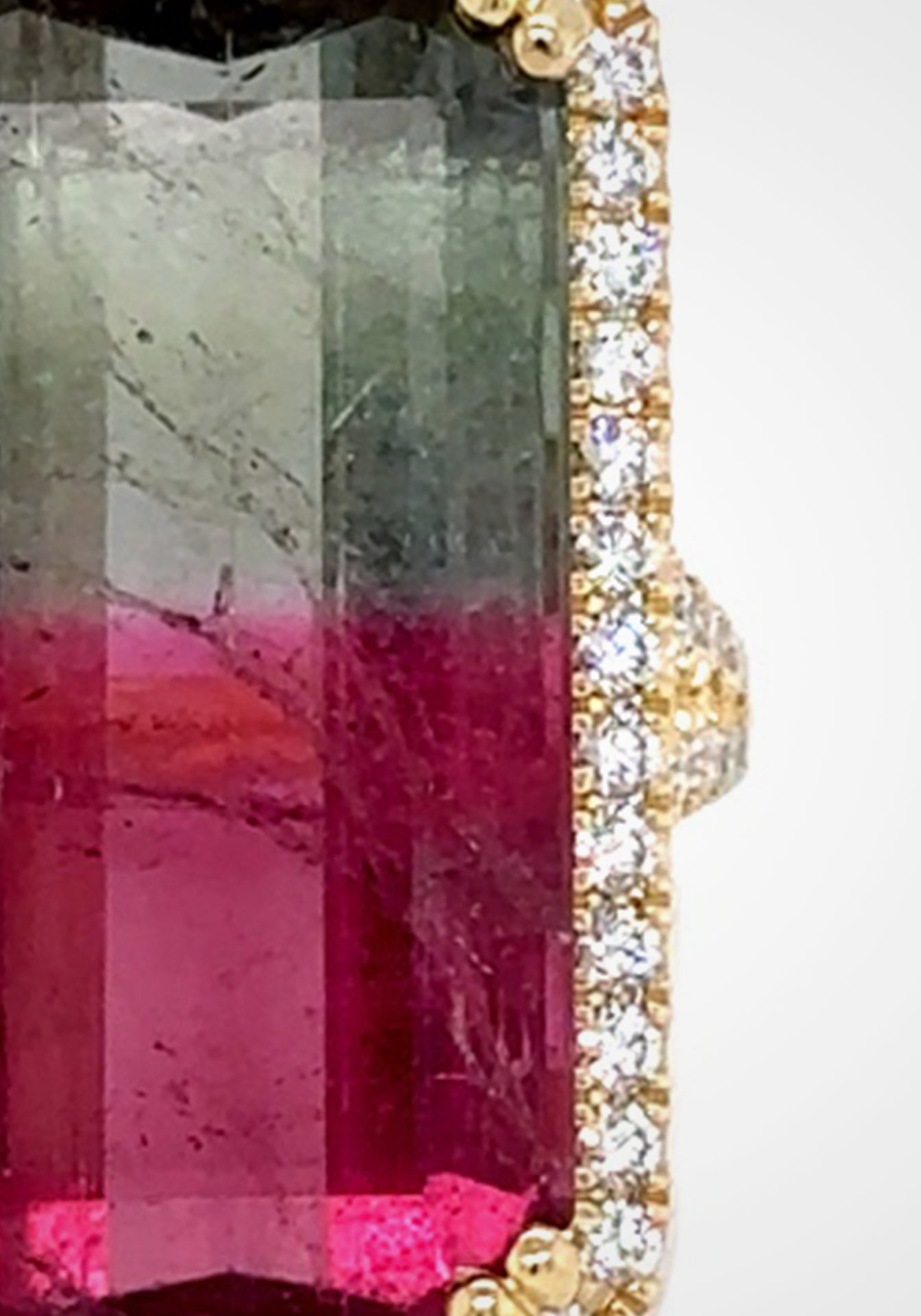 Watermelon Tourmaline, 18K Yellow Gold + Diamond Ring