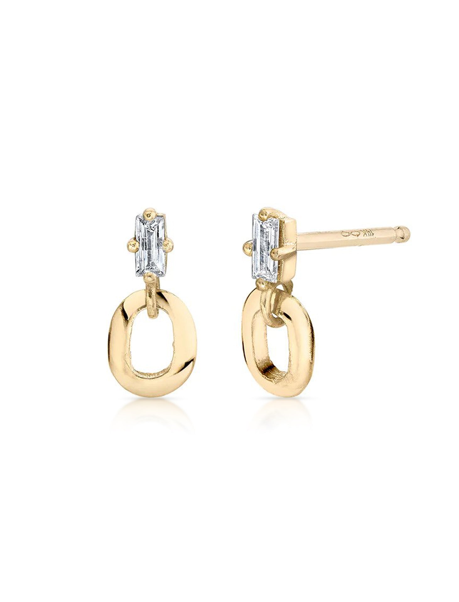 XS Link, 18K Yellow Gold + White Diamond Baguette Stud Earring, Single