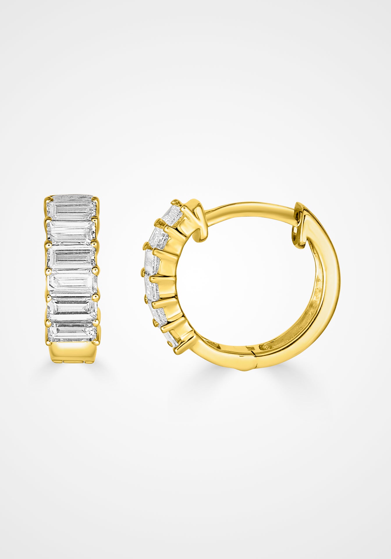 The Halina Baguette, 14K Yellow Gold + Diamond Huggies