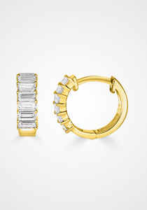 The Halina Baguette, 14K Yellow Gold + Diamond Huggies