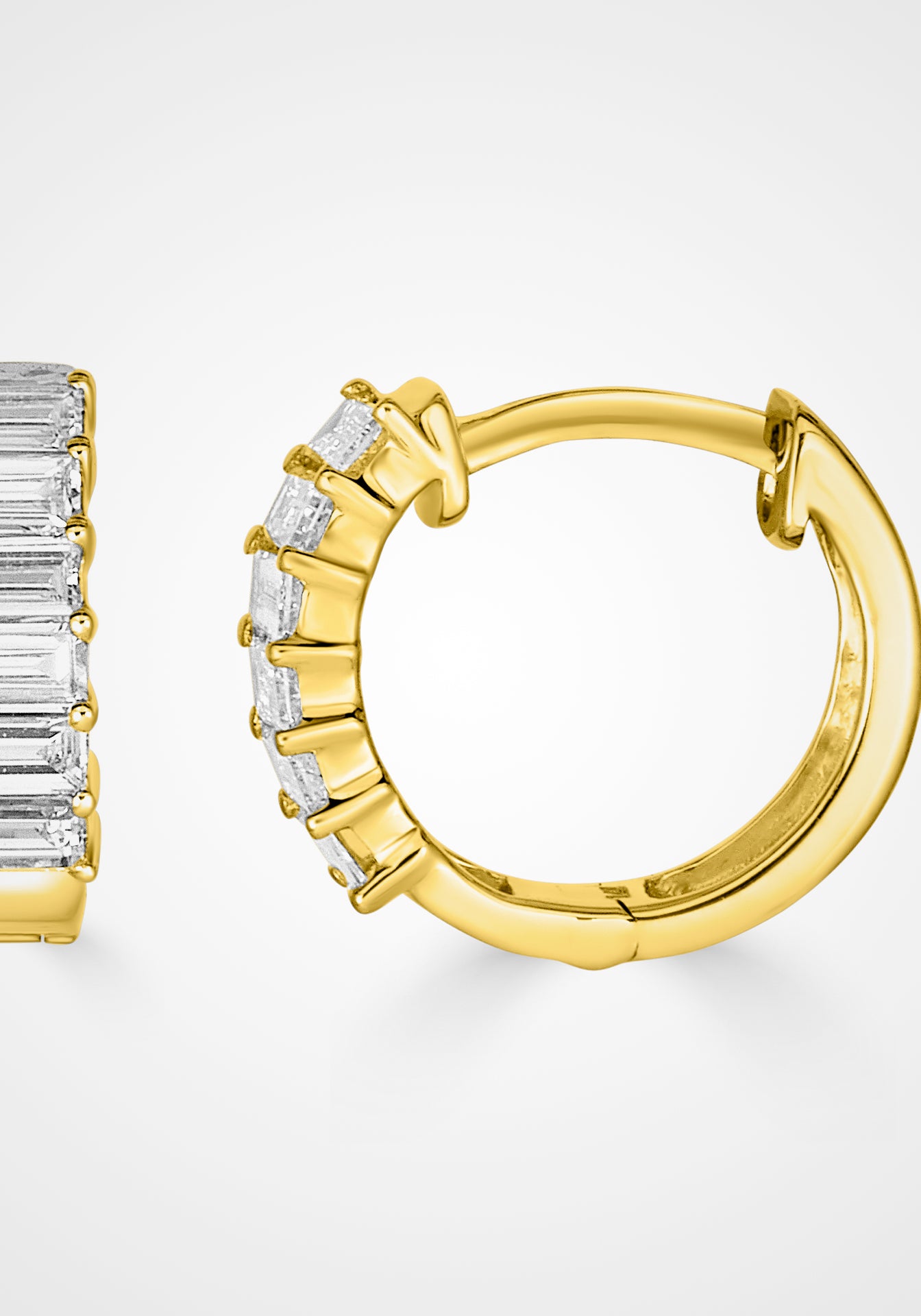 The Halina Baguette, 14K Yellow Gold + Diamond Huggies