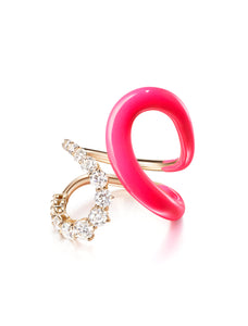 Aria Jane, 18K Rose Gold, Diamond + Neon Pink Enamel Ring