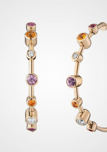 Quantum, 14K Yellow Gold + Sapphire Hoop Earrings